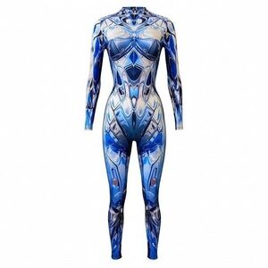 New Medium Mirror Spandex Jumpsuit‎ Catsuit Rave Illusion Blue Metallic Future